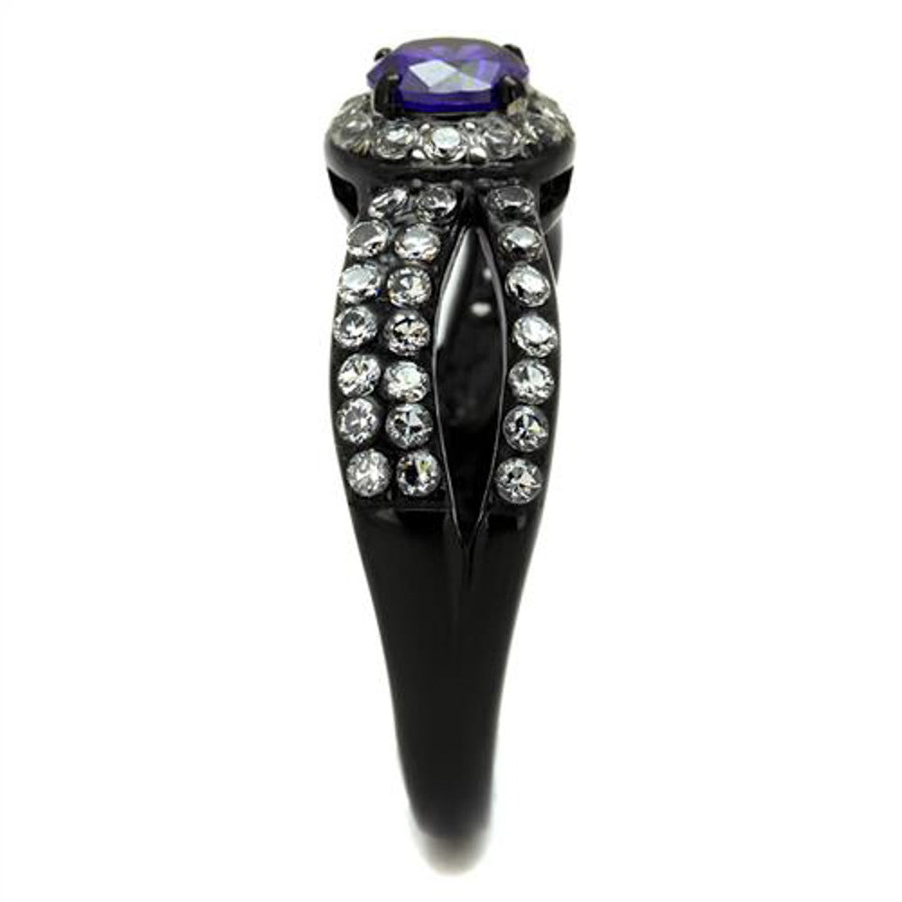 ARTK2653 Women's 1.15Ct Round Cut Amethyst Zirconia Black Stainless Steel Engagement Ring